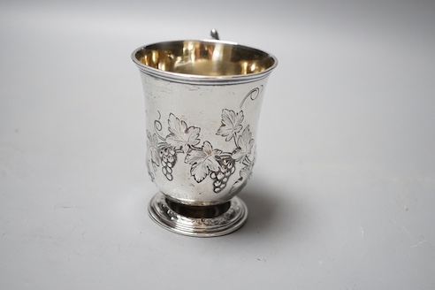 A Victorian embossed silver christening mug, Edward & John Barnard, London, 1856, 9cm, 149 grams.
